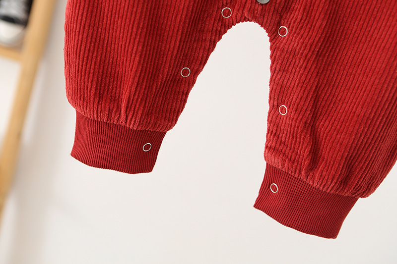 Baby Solid Color Corduroy Cargo Romper