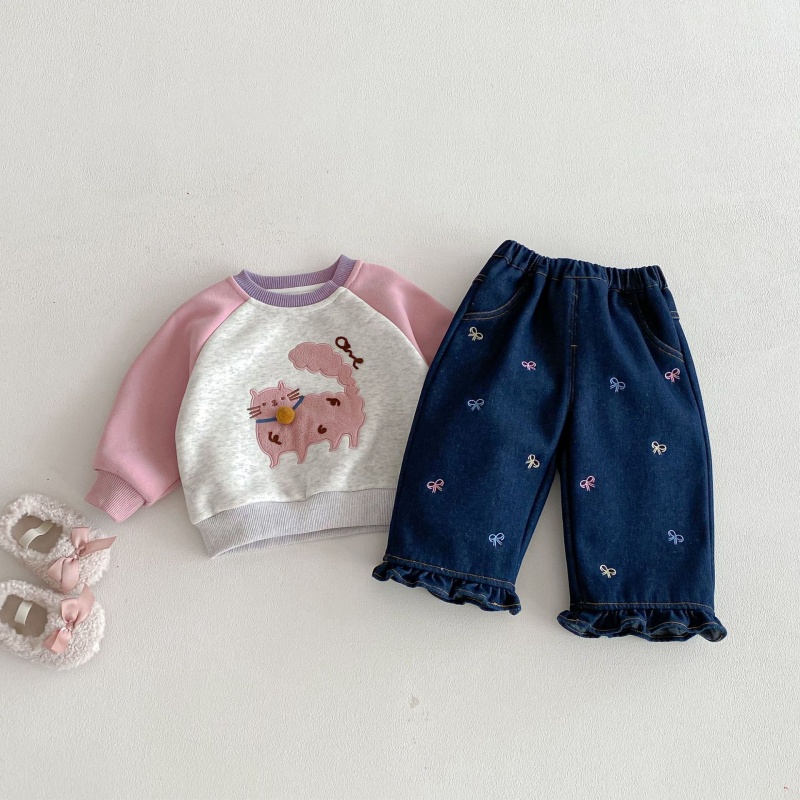 Baby Toddler Girls' Bow-Tie Fleece-Lined Denim Pants