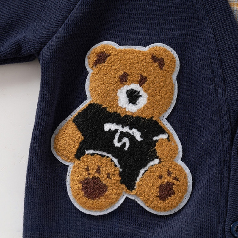 Baby Kids' Boy Bear Check Patchwork Top