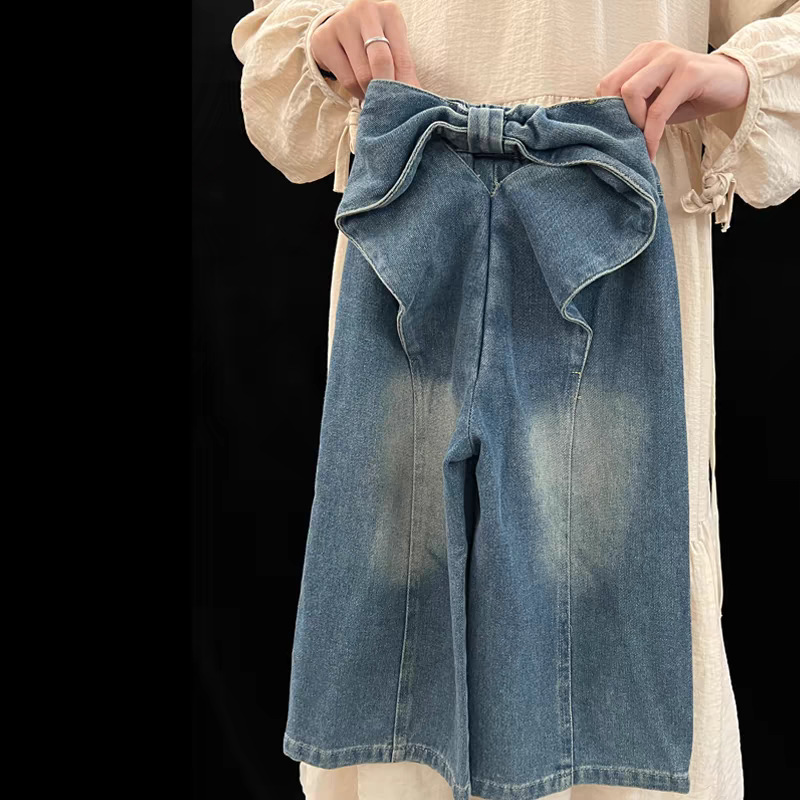 Toddler Kids Girl Bow Die Denim Loose Pants