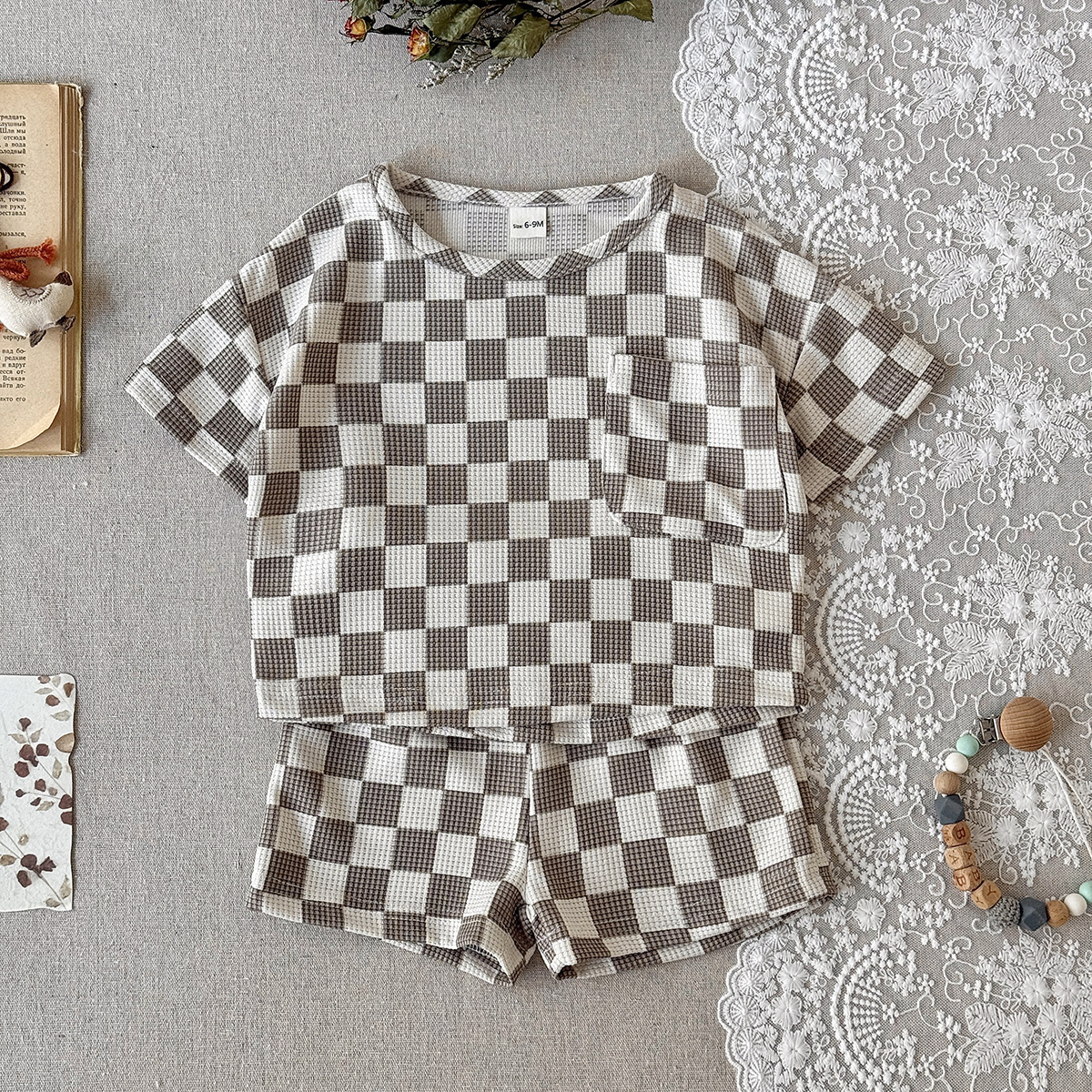 Baby 2-Piece Checkerboard Pattern Waffle Set
