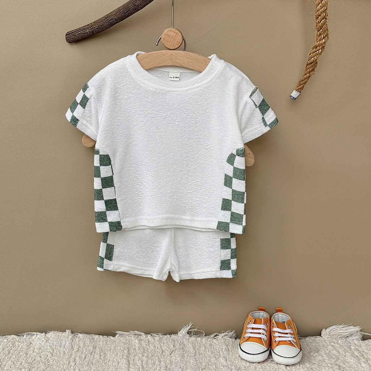 Baby Terry Plaid Top & Shorts Set