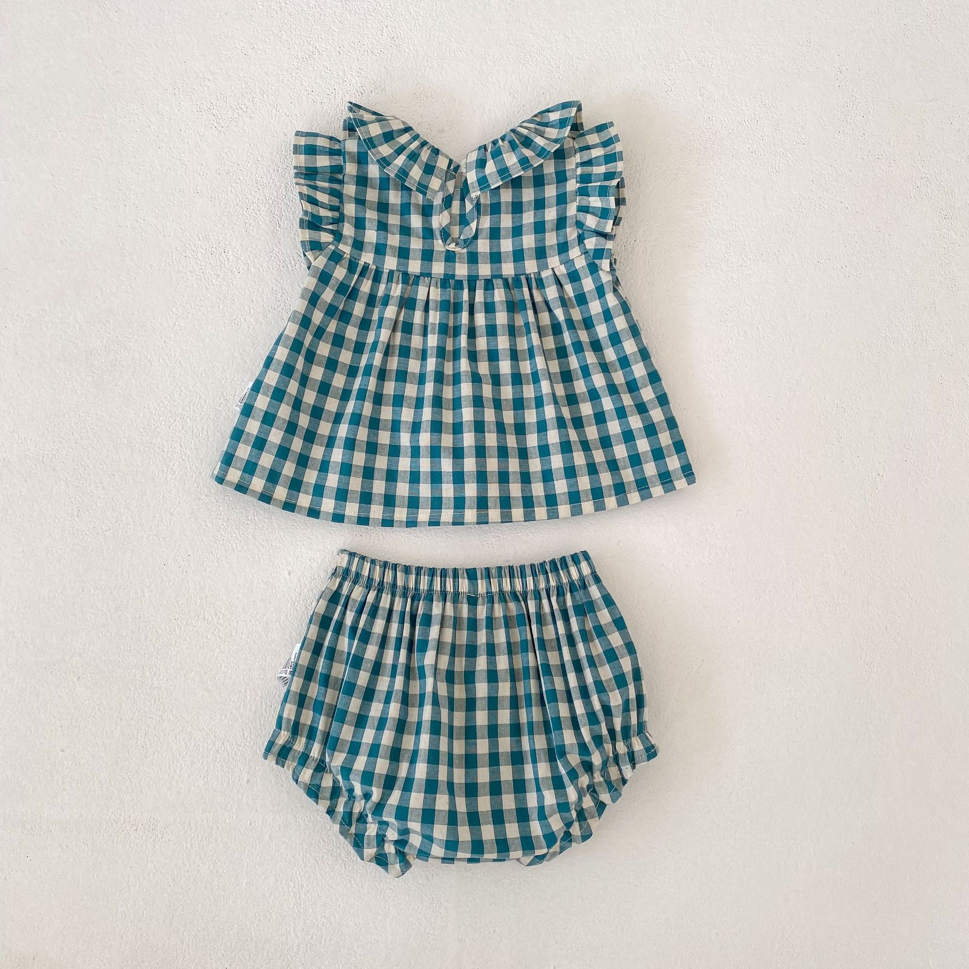 Baby Plaid Ruffle Bollar Top and Shorts Set