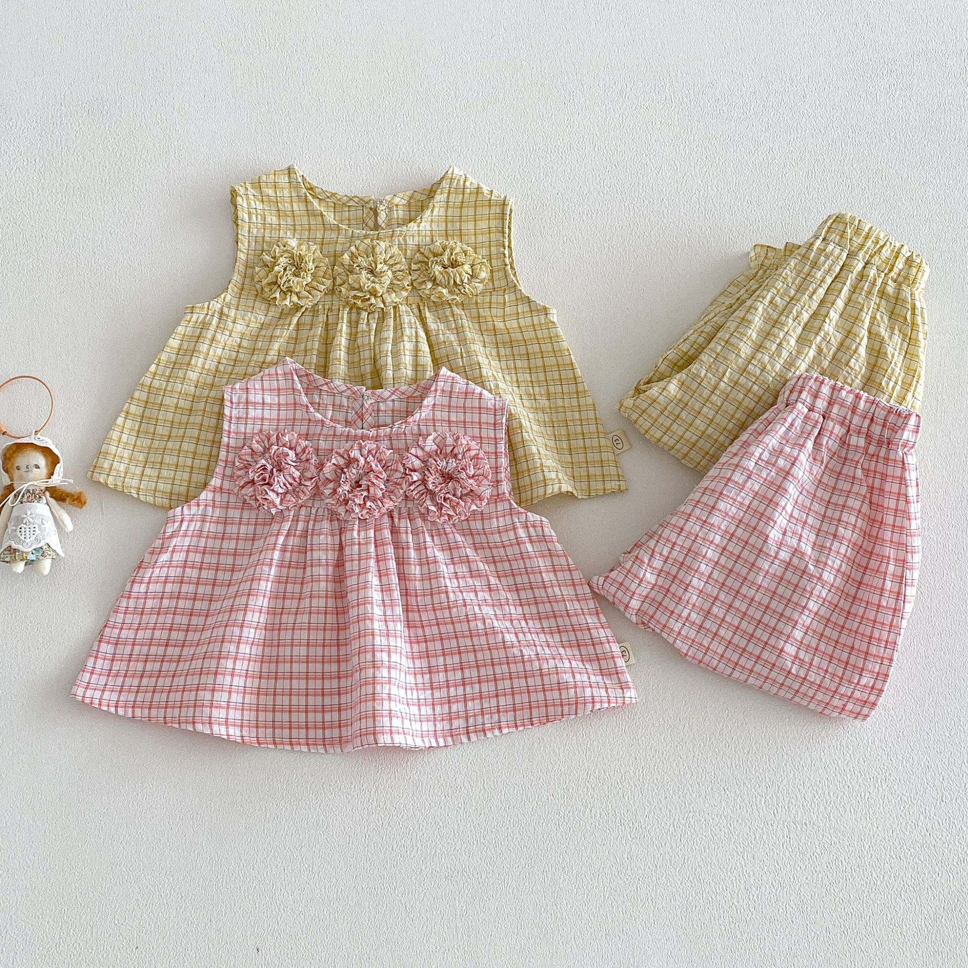 Baby & Kids Girls Flowers Plaid 2-piece Denim Set