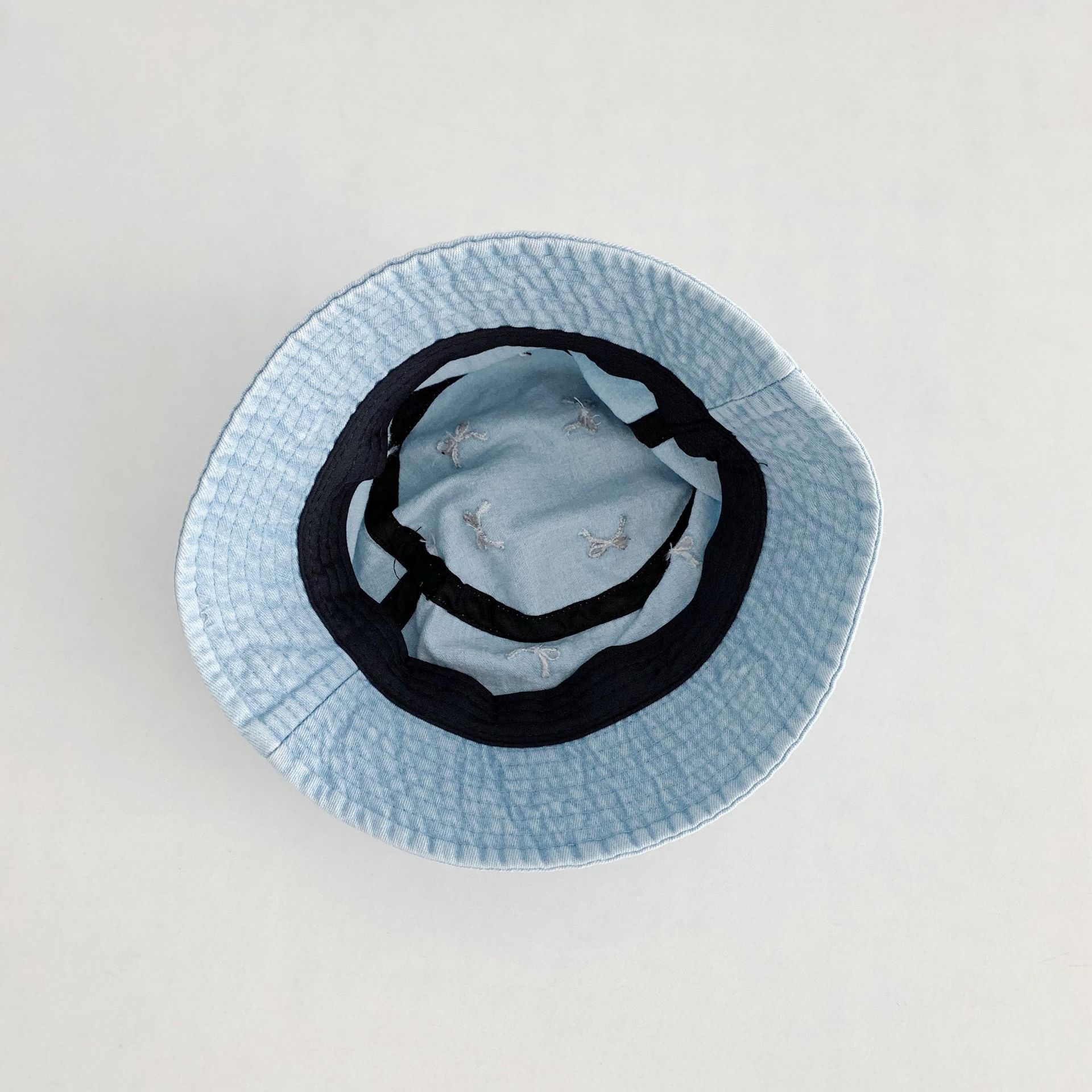 Baby Toddler Bow Embroidery Denim Flat Top Bucket Hat