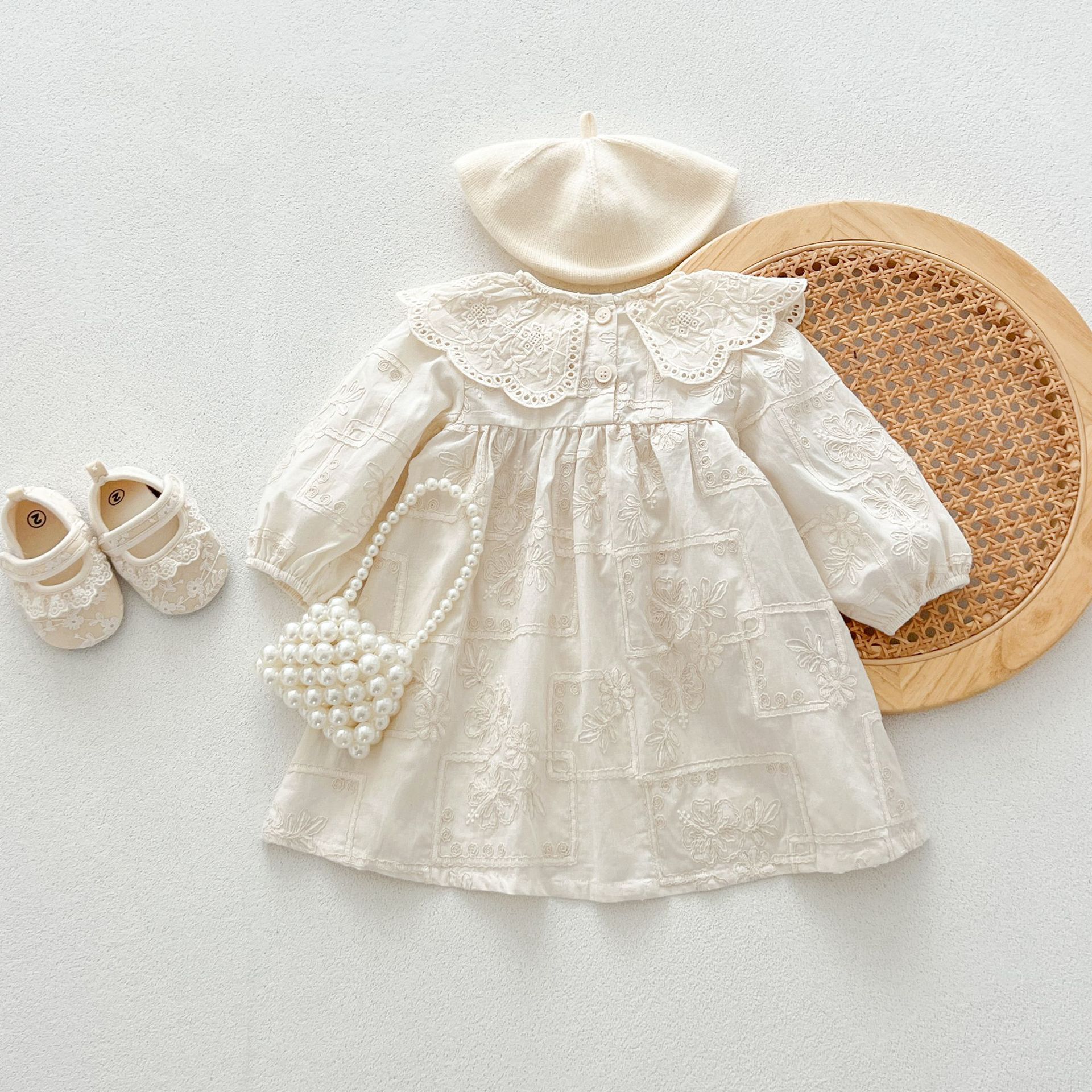 Baby Embroidered Floral Lapel Collar Dress