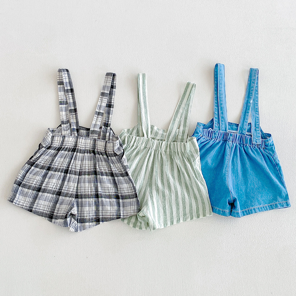 Kids Striped Checkerboard Denim Overalls