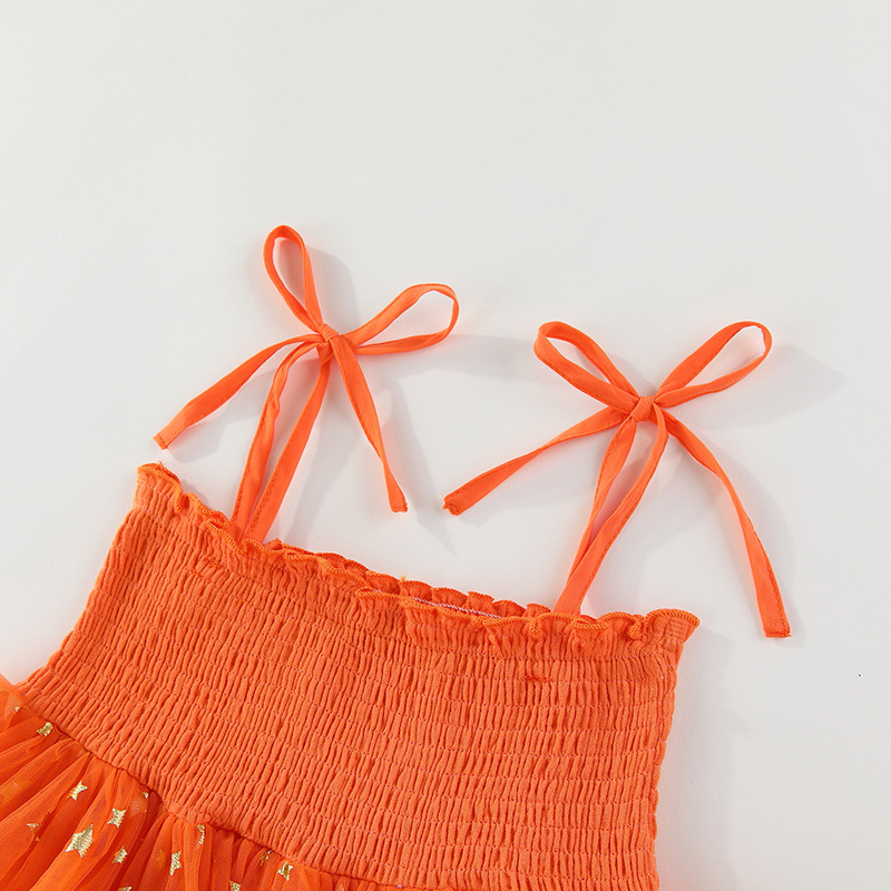 Kids Ghost Pumpkin Mesh Fabric Cami Dress