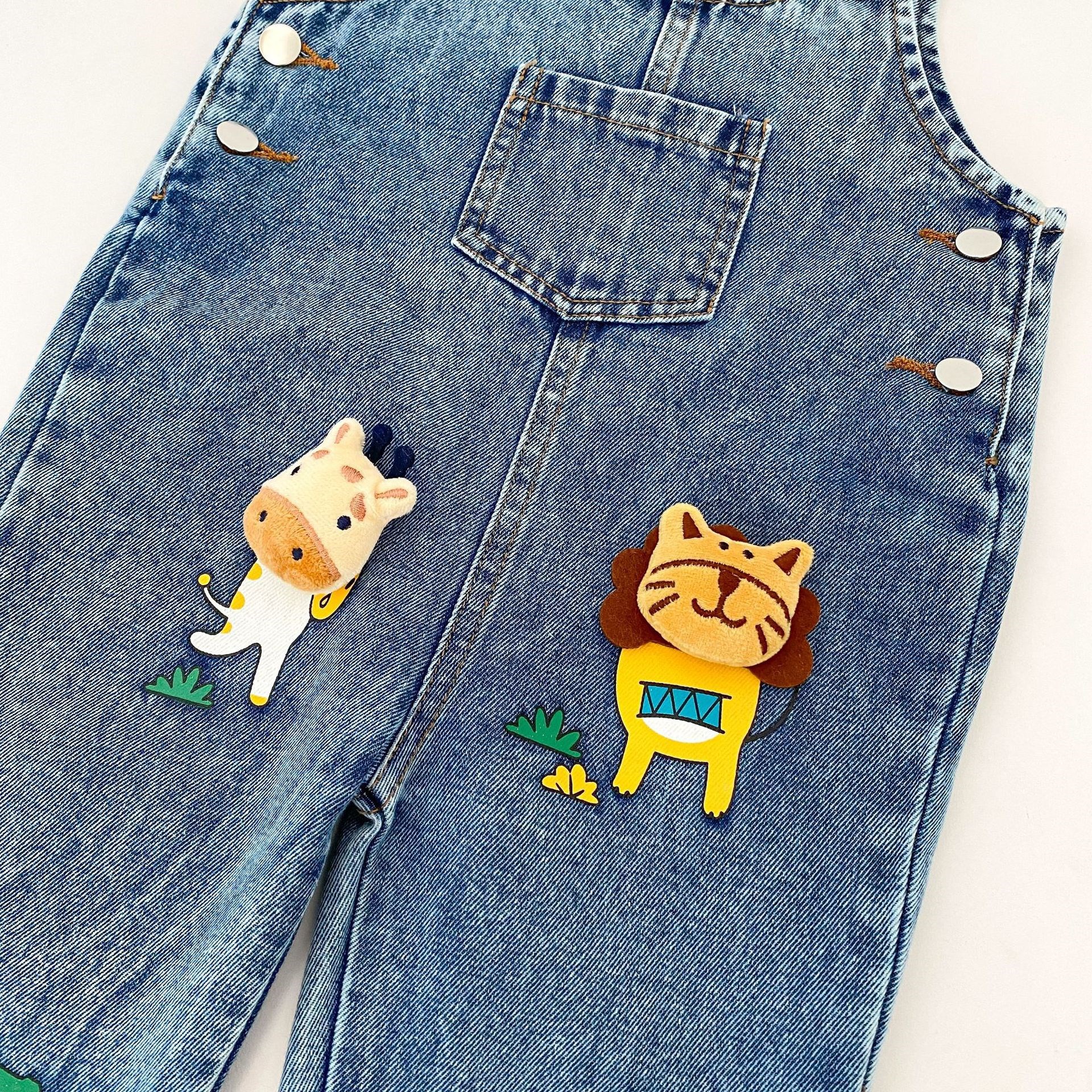 Baby Toddler Cartoon Animals Denim Overalls