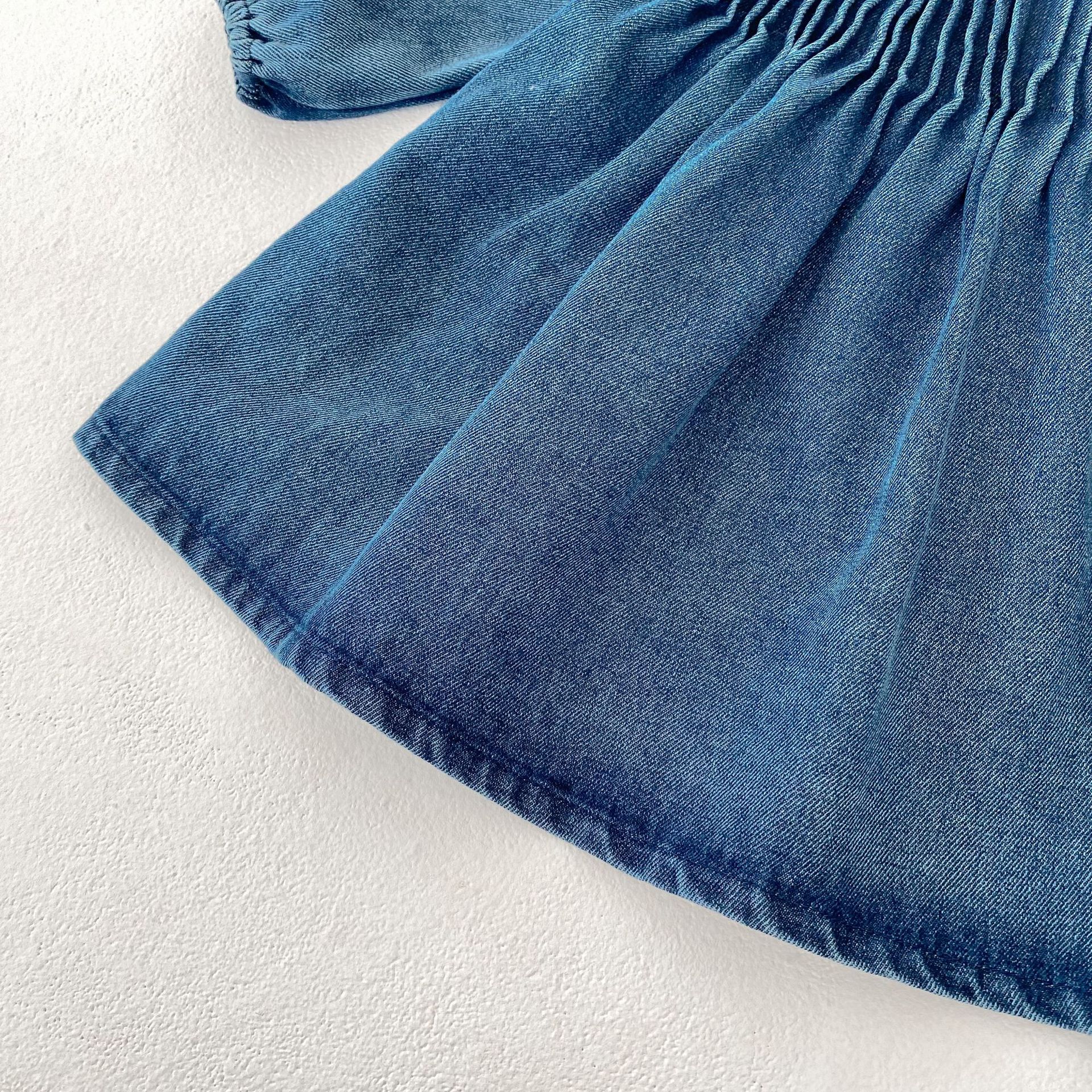 Baby Toddler Fungus Hem Folds Denim Dress