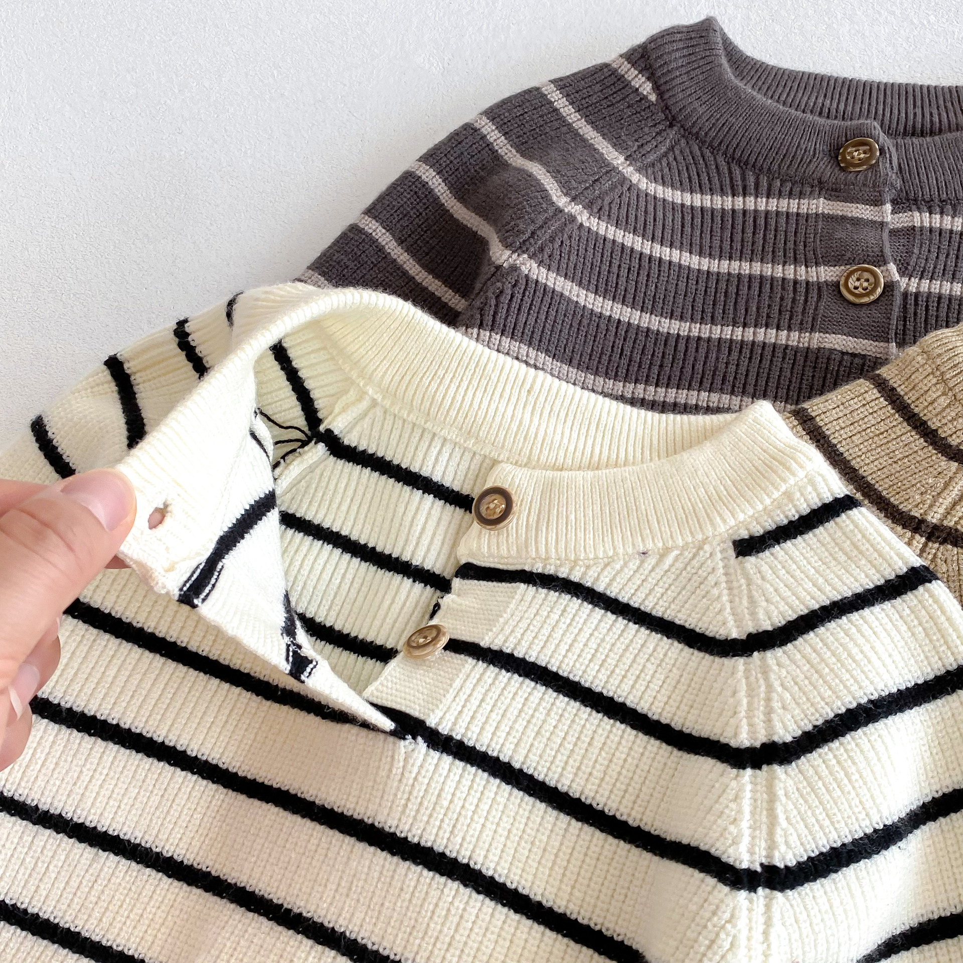 Baby Striped Sweater Overalls Set