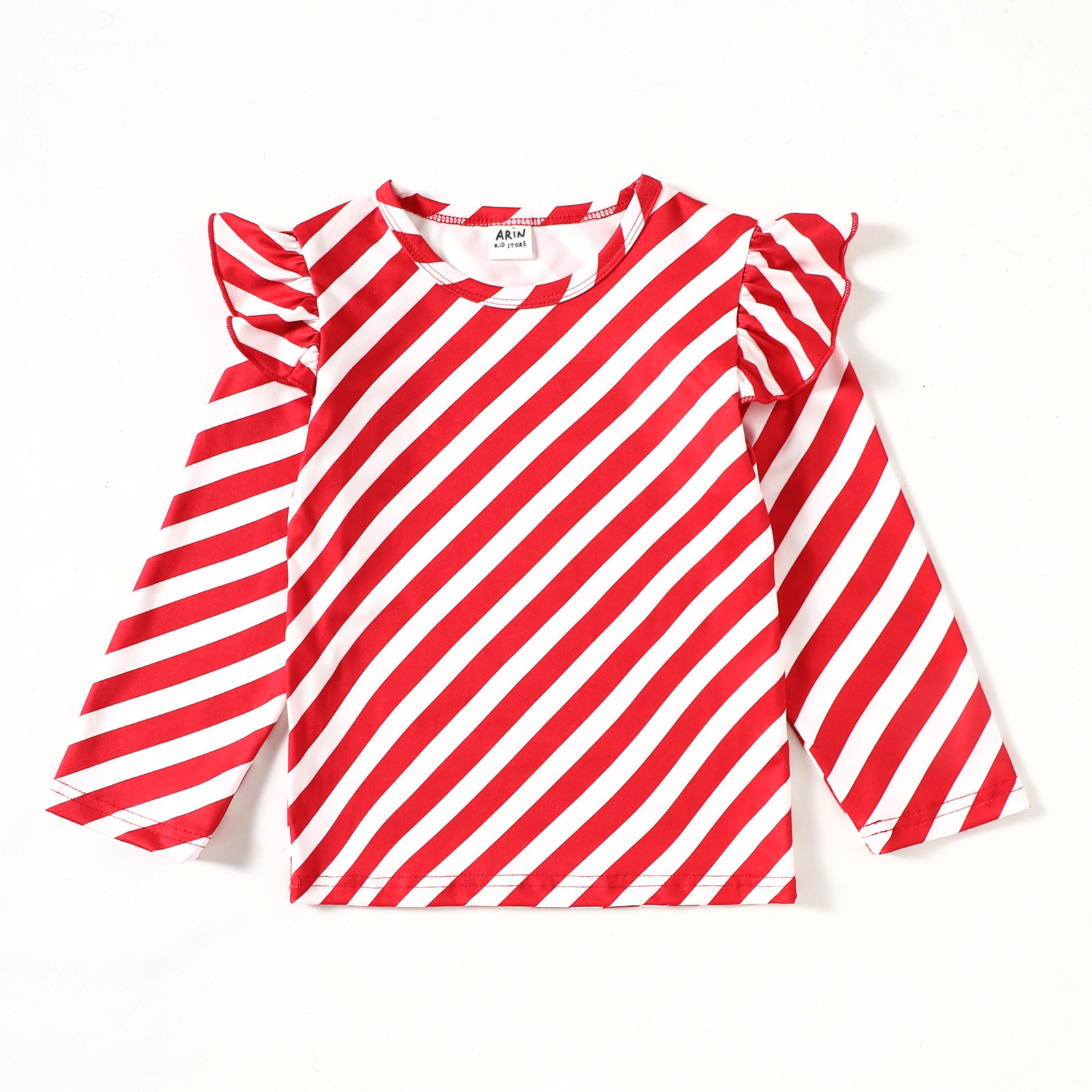 Kids Stripe Top and Santa Claus Embroidery Pinafore Dress Set