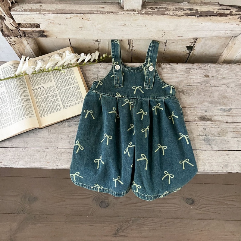Baby Girl Printed Denim Overalls