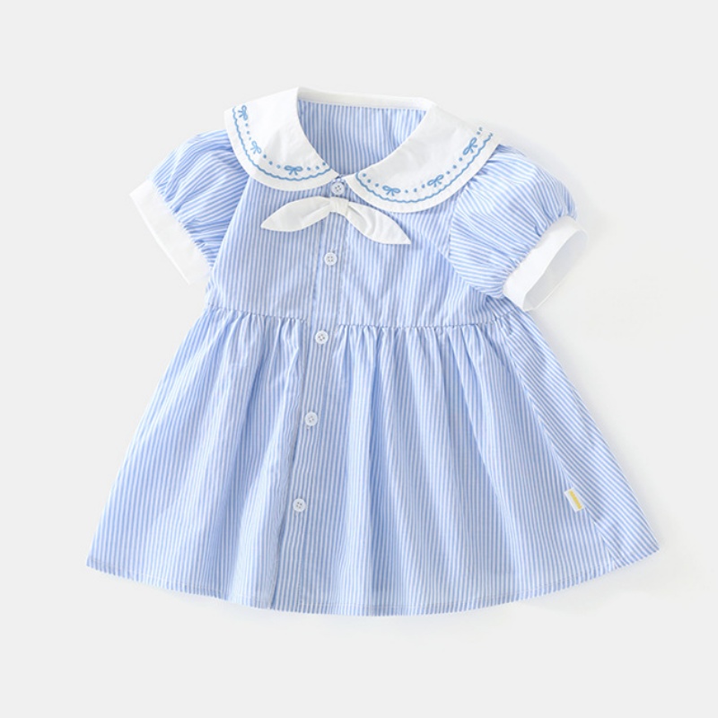 Baby Girl Blue Striped Doll Collar Dress