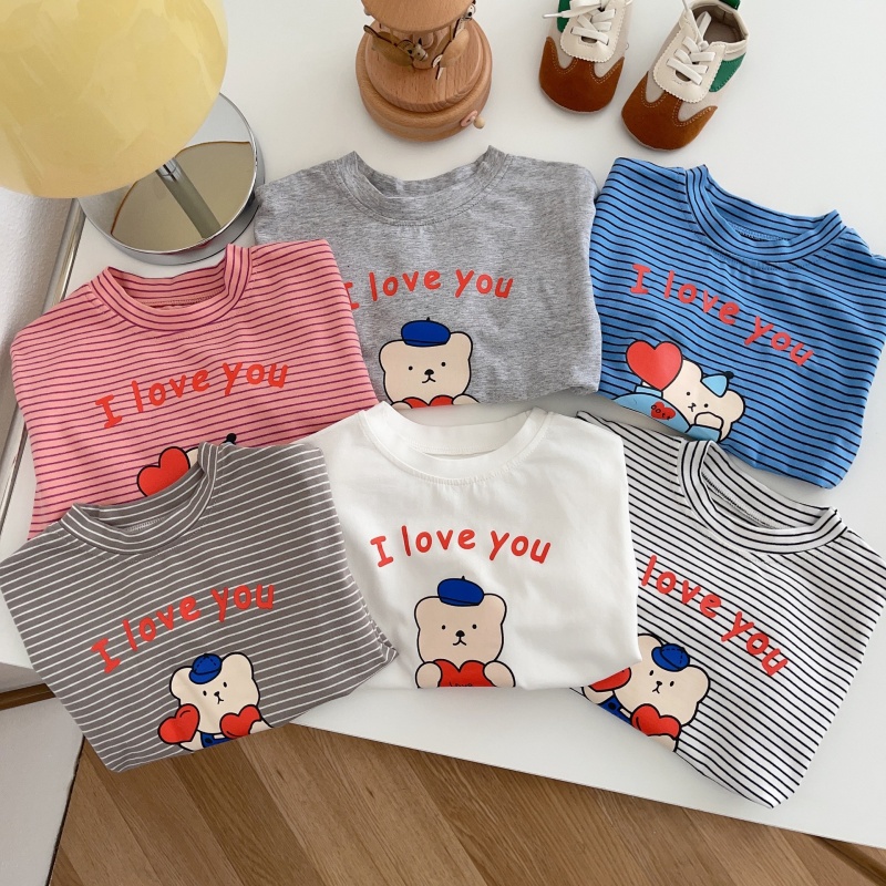 I LOVE YOU Baby Toddler Letter Print Striped T-Shirt Top