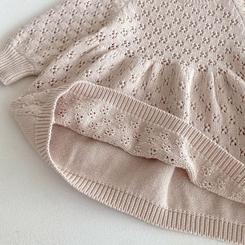 Baby Toddler Girls Lace-Up Bubble Sleeve Knit Dress