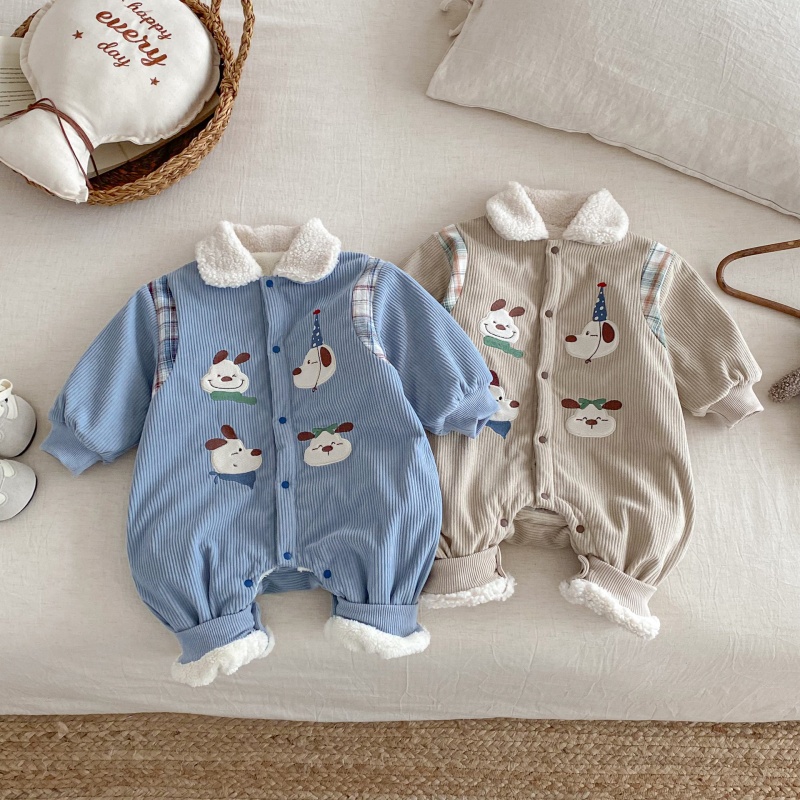 Baby Dog Print Fleece-Lined Romper