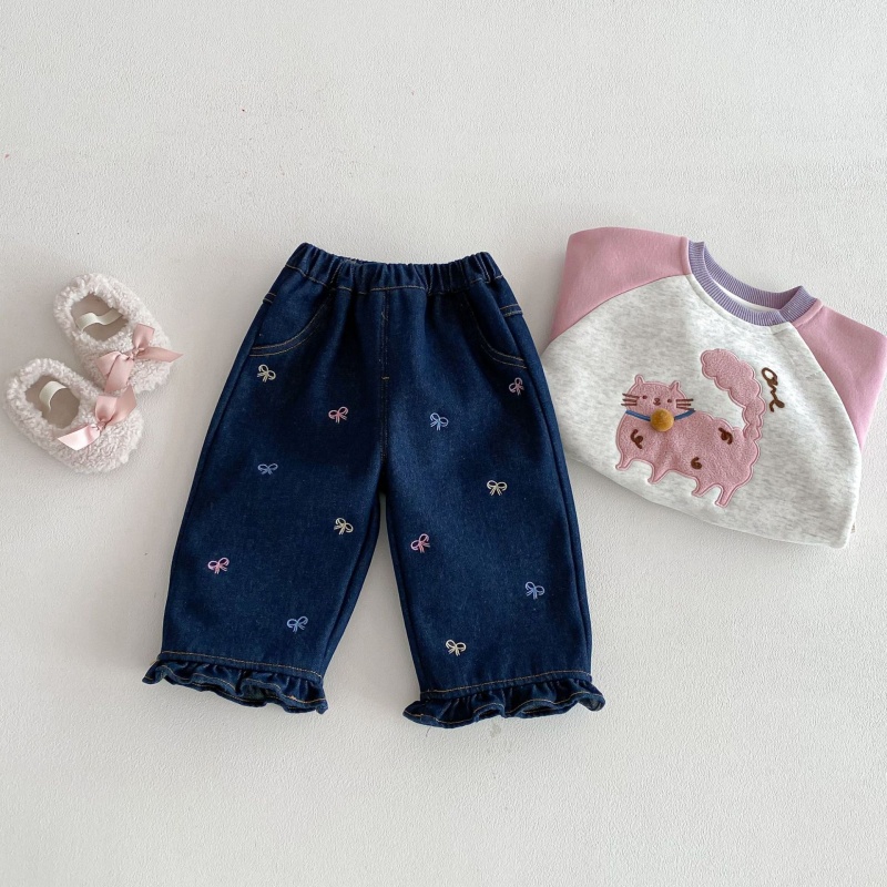 Baby Toddler Girls' Bow-Tie Fleece-Lined Denim Pants