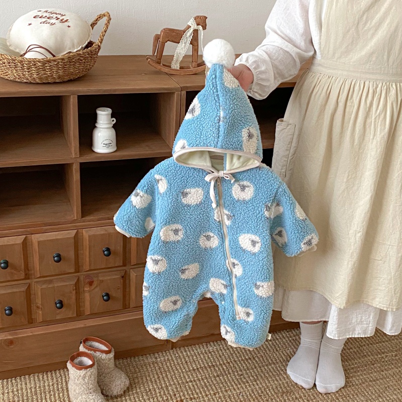 Baby Fleece Print Romper Set (Includes Hat)