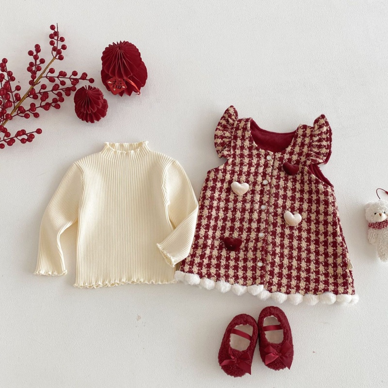 Baby Kids' Girls Christmas Checkered Bird Vest Dress