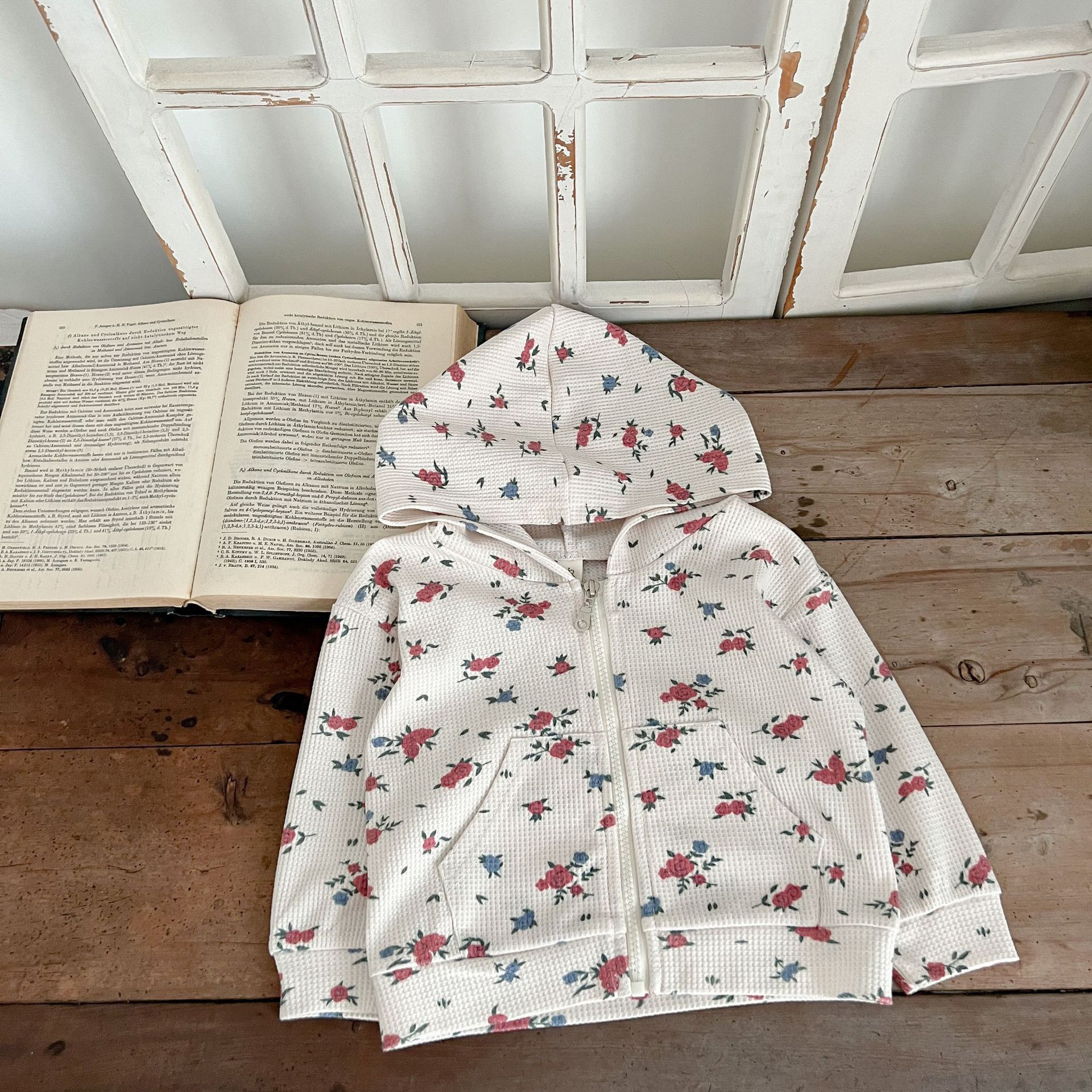 2 Piece Floral Waffle Hooded  Sweatshirt Set