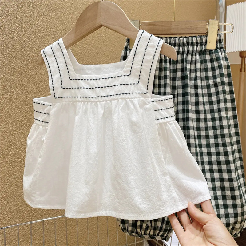 Toddler 2-Piece Sleeveless Simple Plaid Set