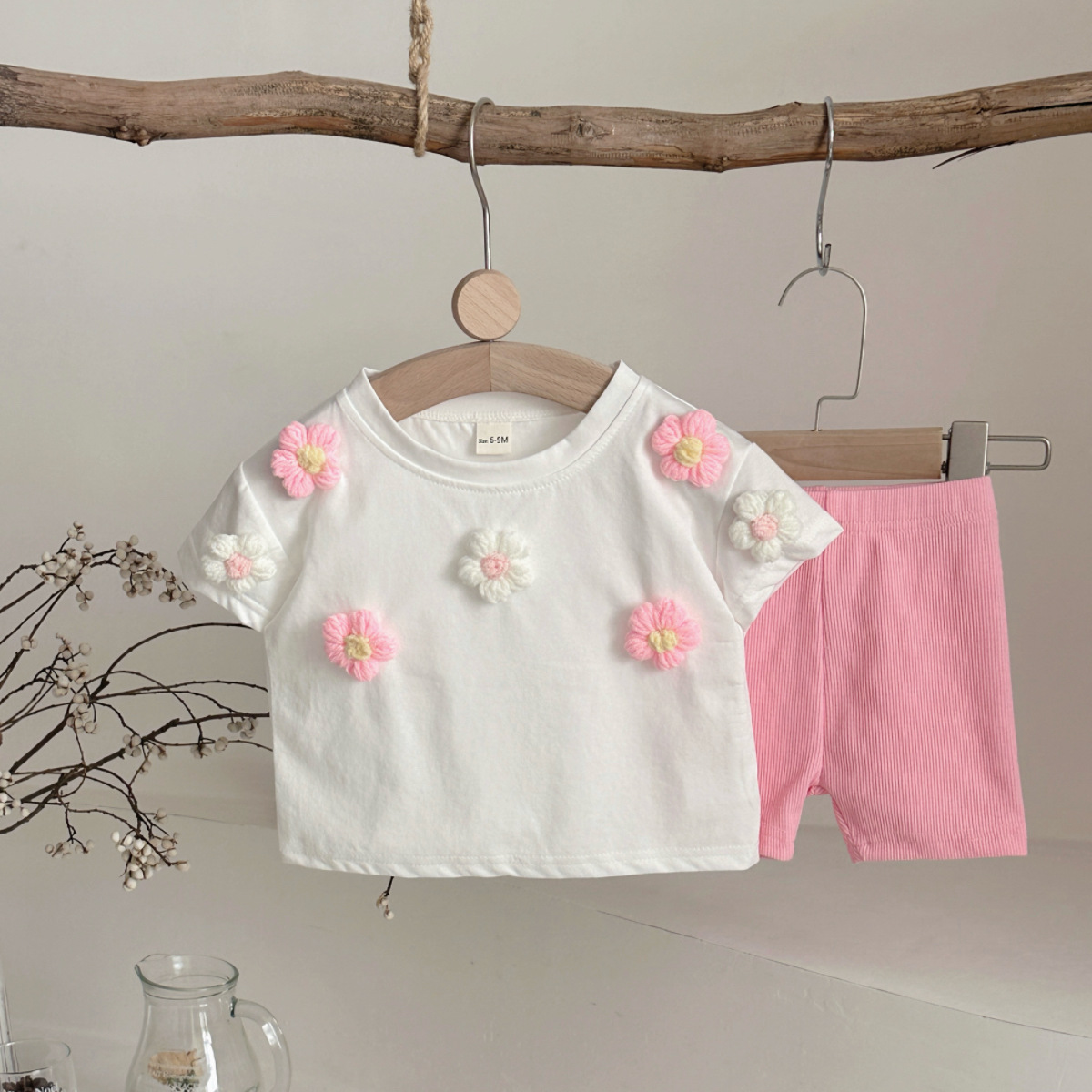 Baby Girl Summer Cotton Flower Top and Shorts Set