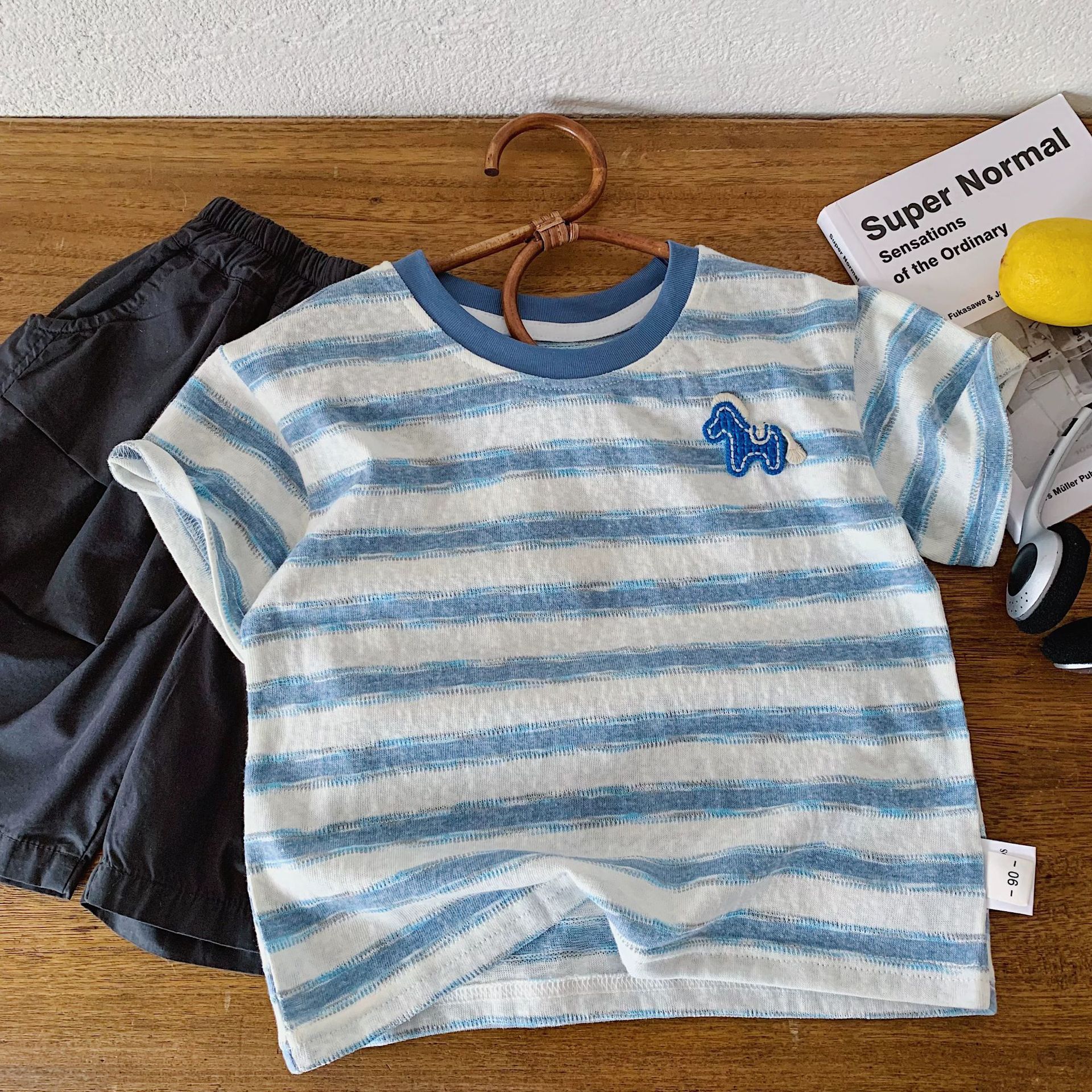 Kids Small Horse Embroidered Stripes T-shirt