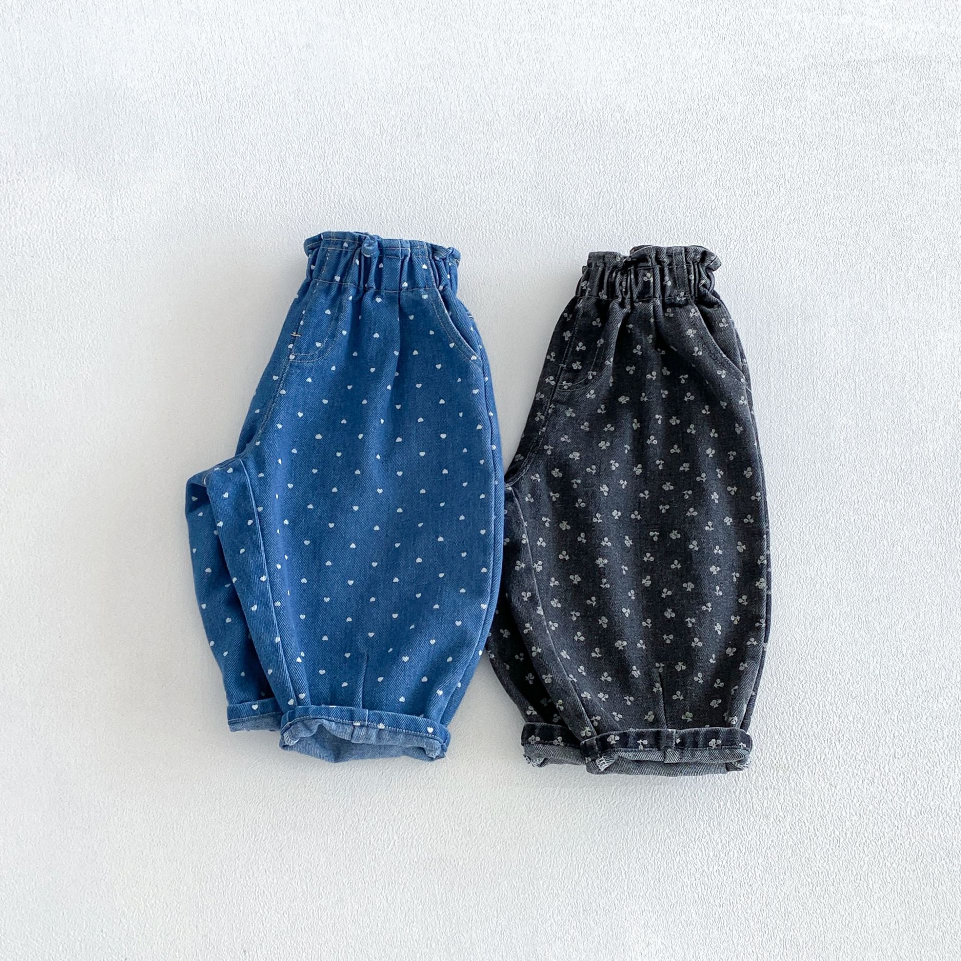 Kids Heart Cherry Print Denim Pants