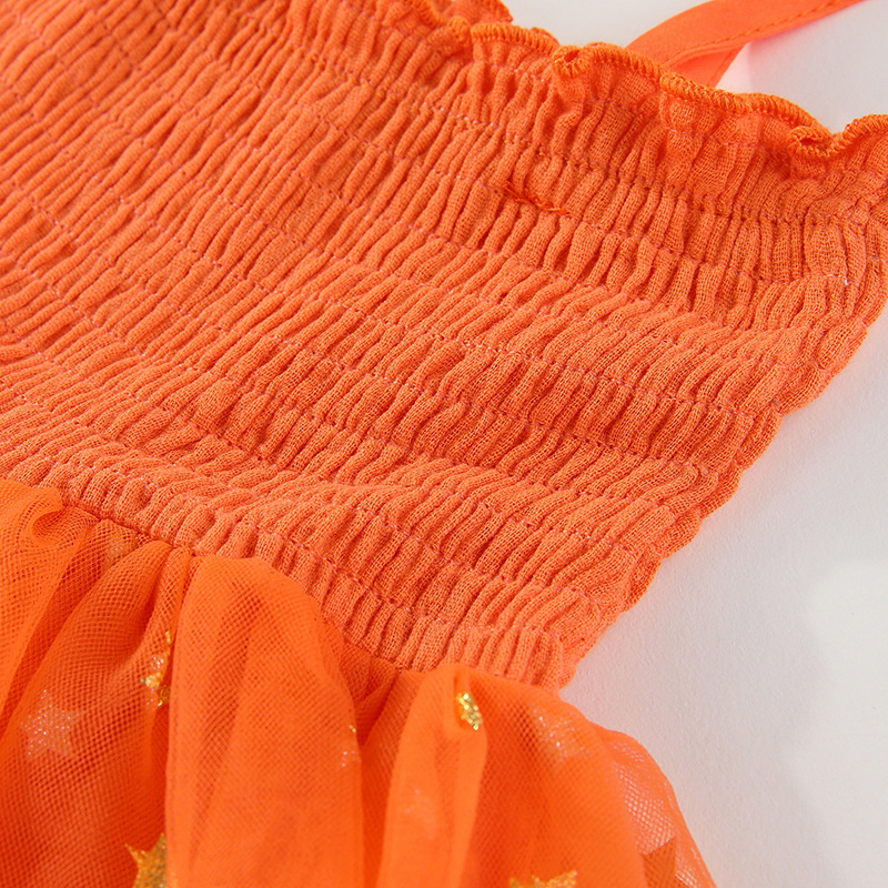 Kids Ghost Pumpkin Mesh Fabric Cami Dress