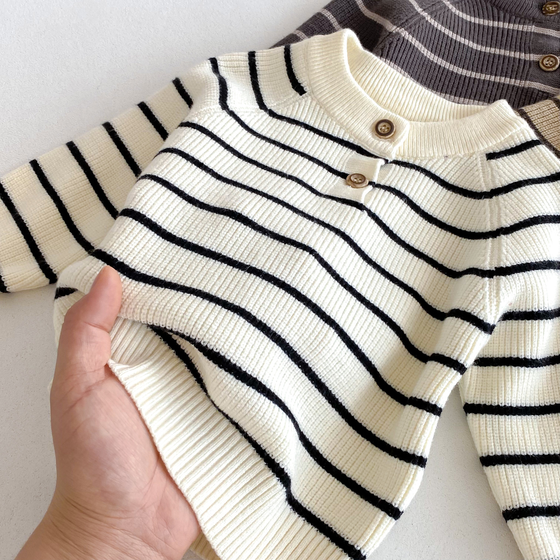 Baby Striped Sweater Overalls Set