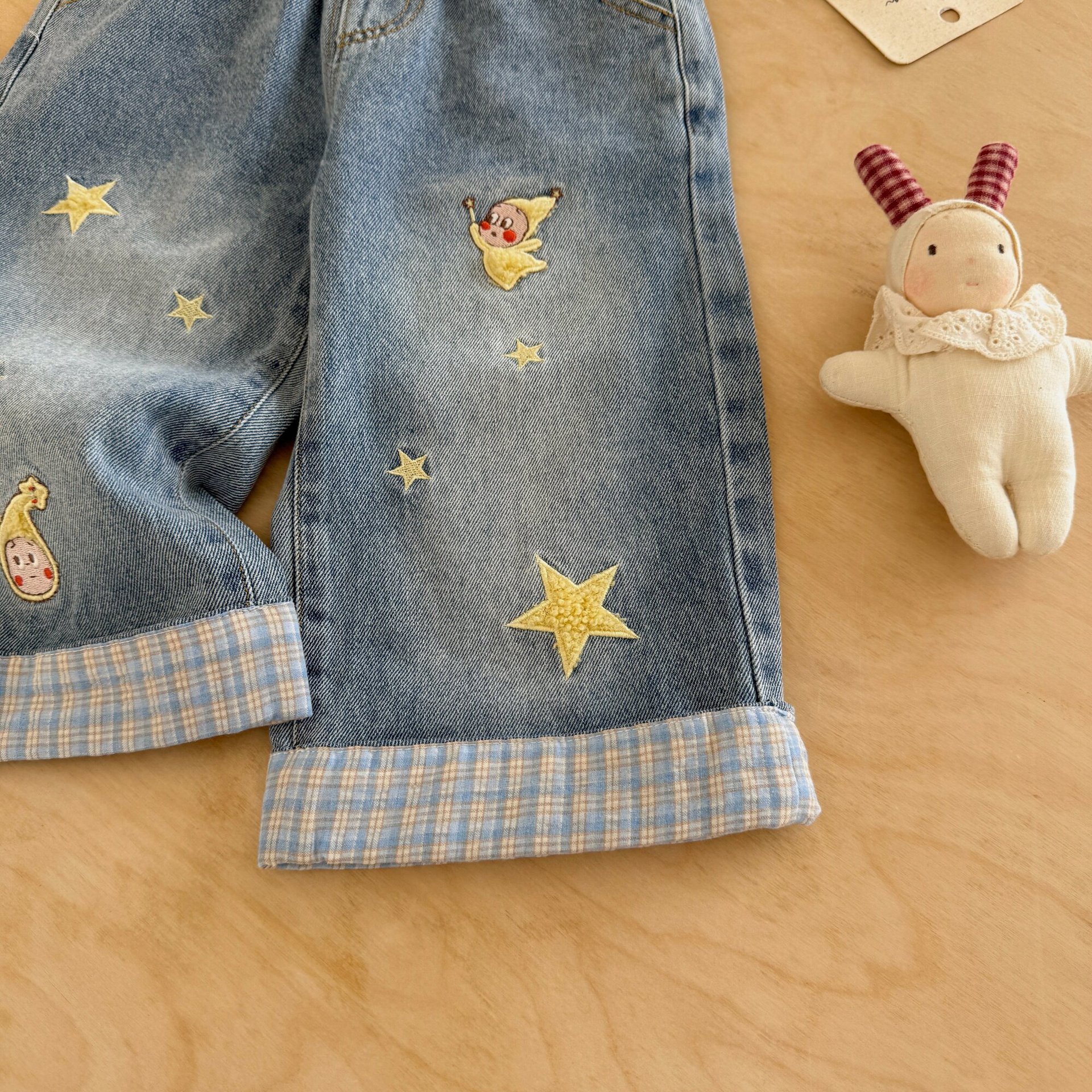 Kids Star Plaid Patchwork Denim Denim