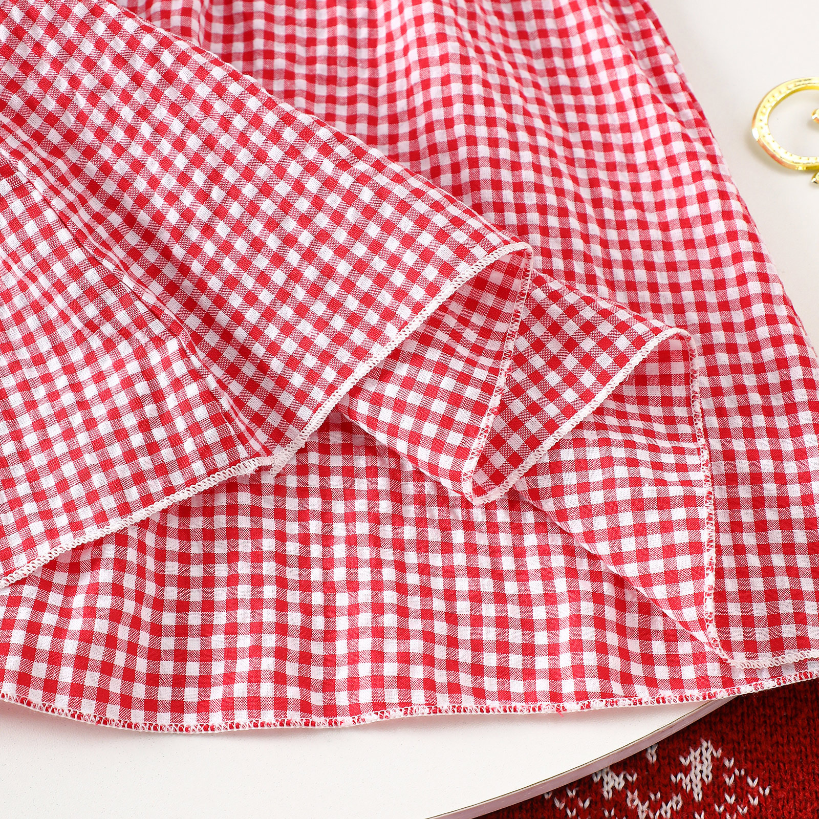 Baby Toddler Santa Claus Puff Sleeves Checkered Dress