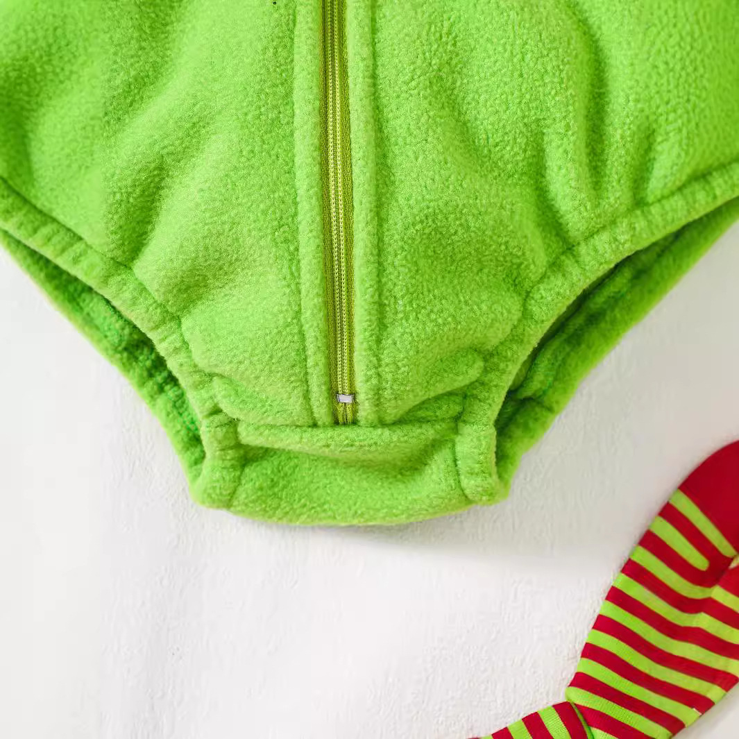 Baby Christmas Fleece Hooded Zipper Onesie With Stripe Socks