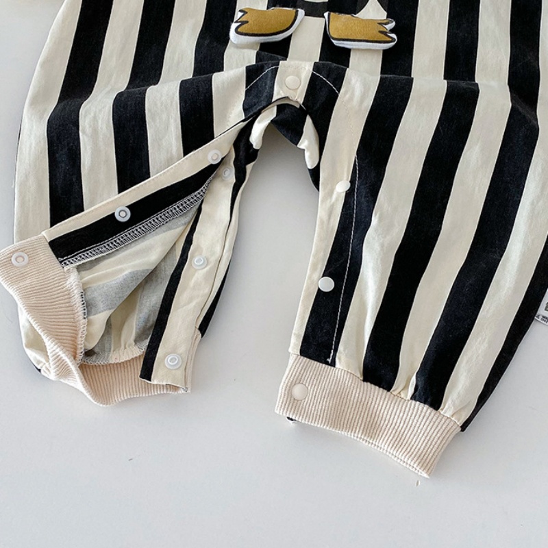 Baby Penguin Print Striped Patchwork Romper