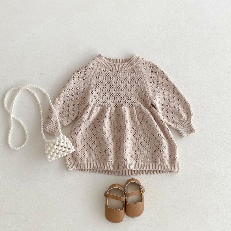 Baby Toddler Girls Lace-Up Bubble Sleeve Knit Dress