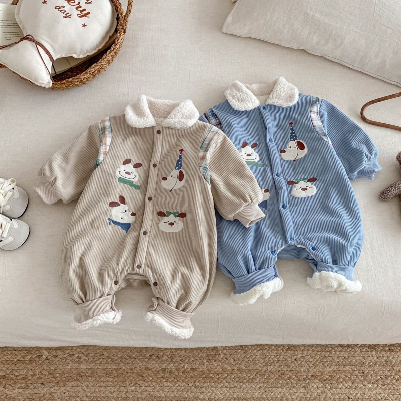 Baby Dog Print Fleece-Lined Romper