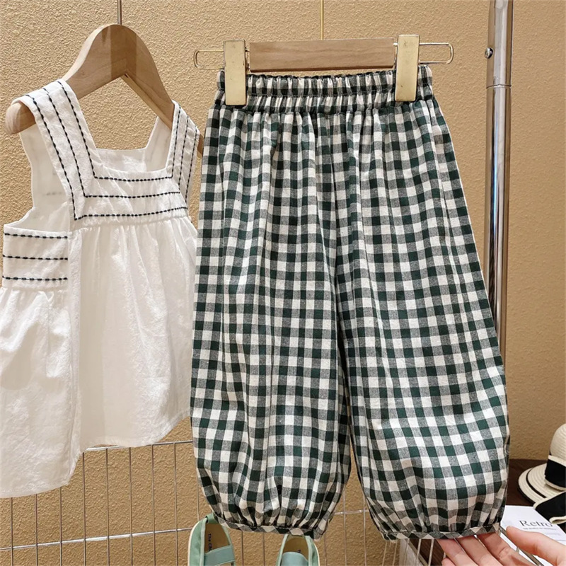 Toddler 2-Piece Sleeveless Simple Plaid Set