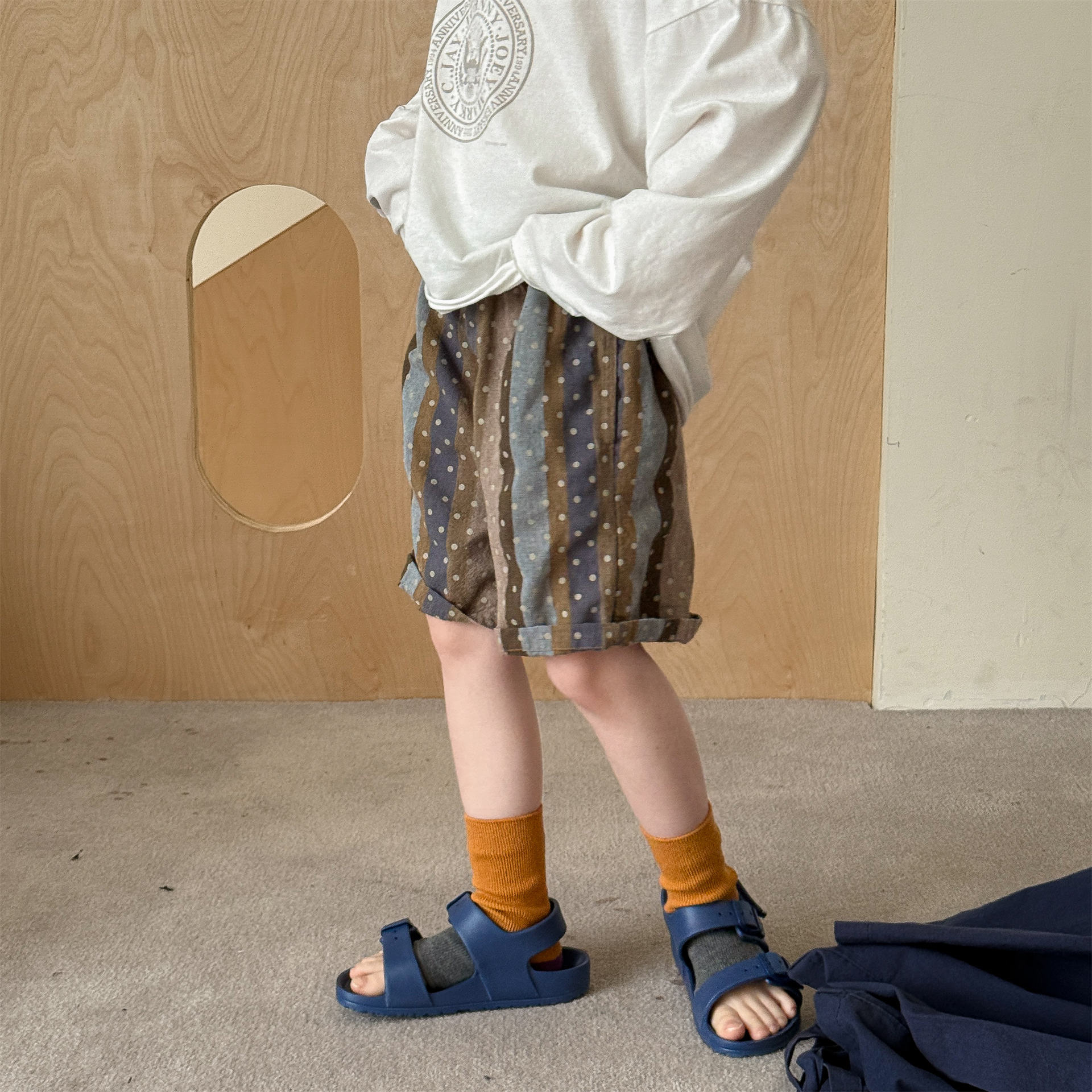 Kids Dots Stripe Cotton-Linen Shorts (12M-9Y）