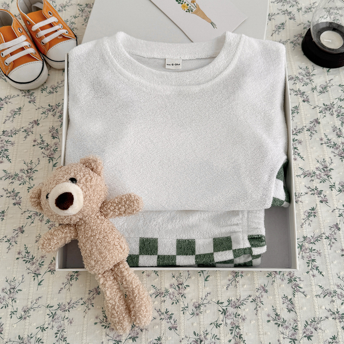 Baby Terry Plaid Top & Shorts Set