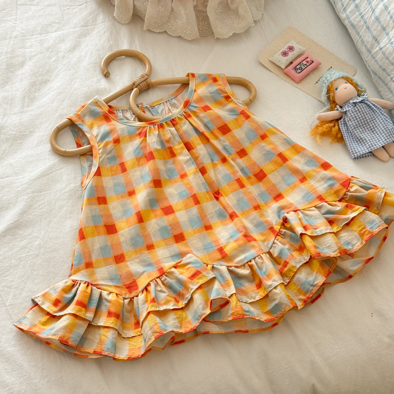 Baby& Kid Plaid Lace Vest Top