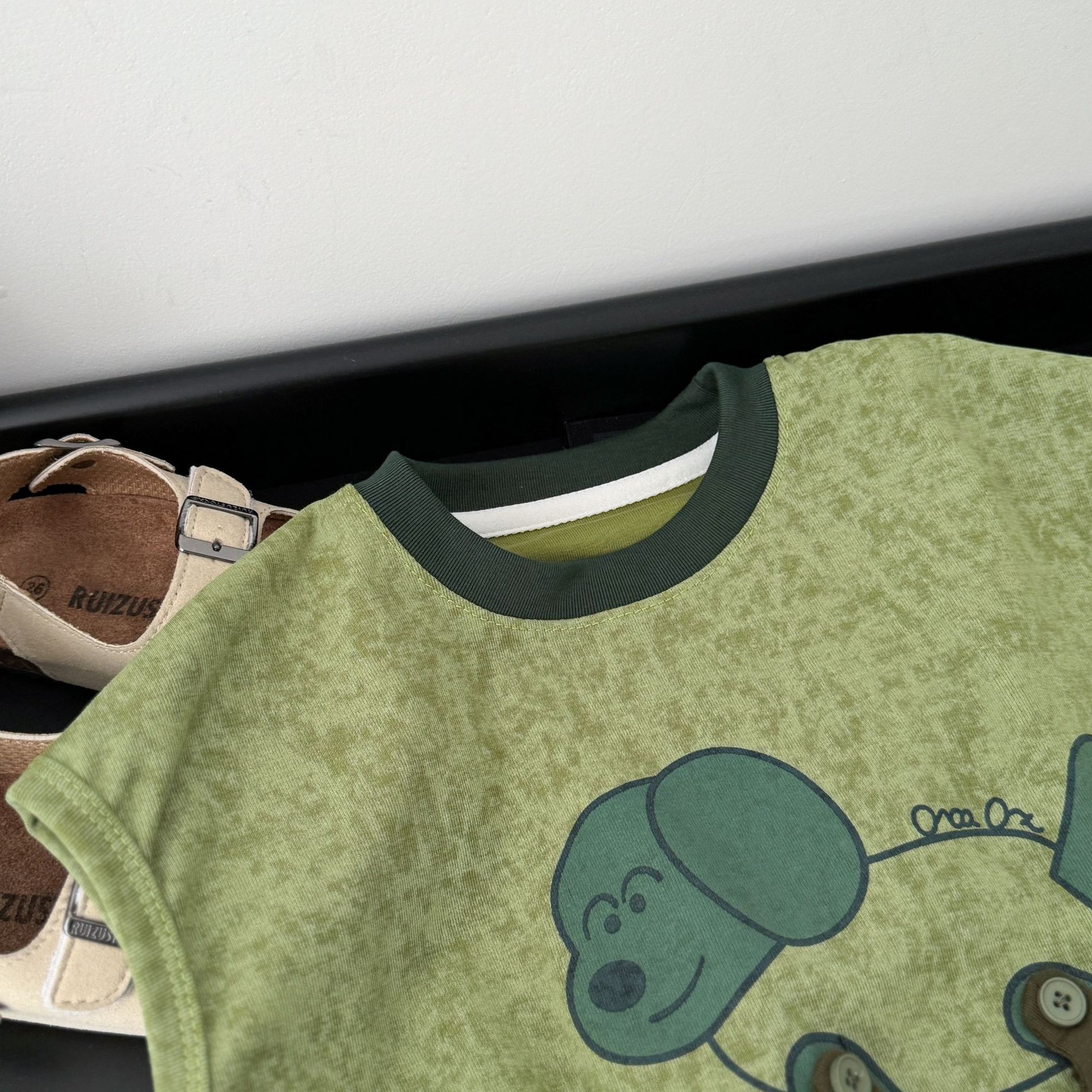 Baby& Kid Dog Pattern Vest Top and Plaid Pants Set