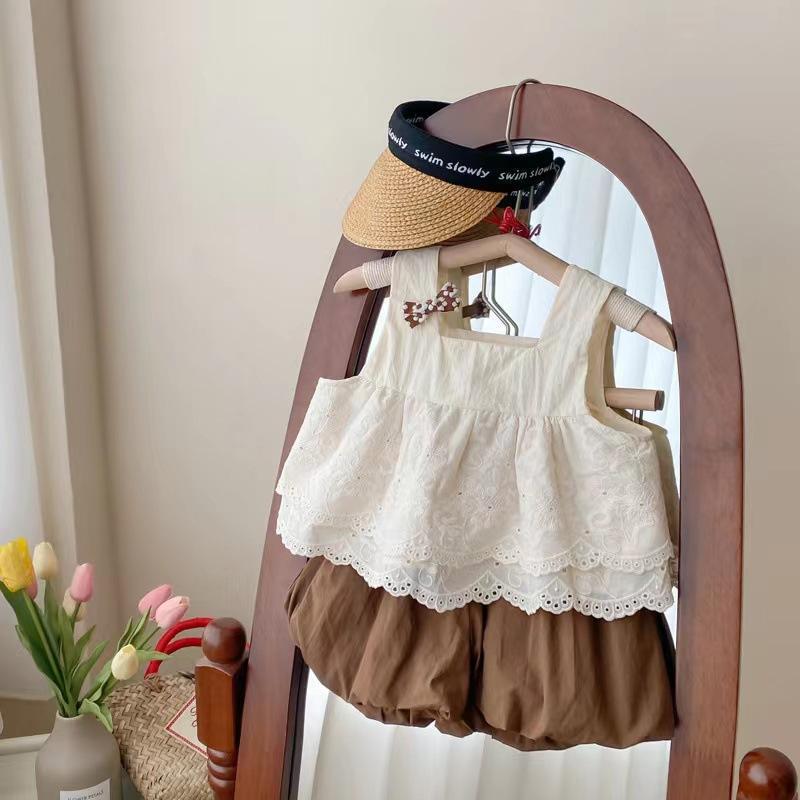 Kids Lace Ruffle Flower Vest Top and Lantern Shorts Set
