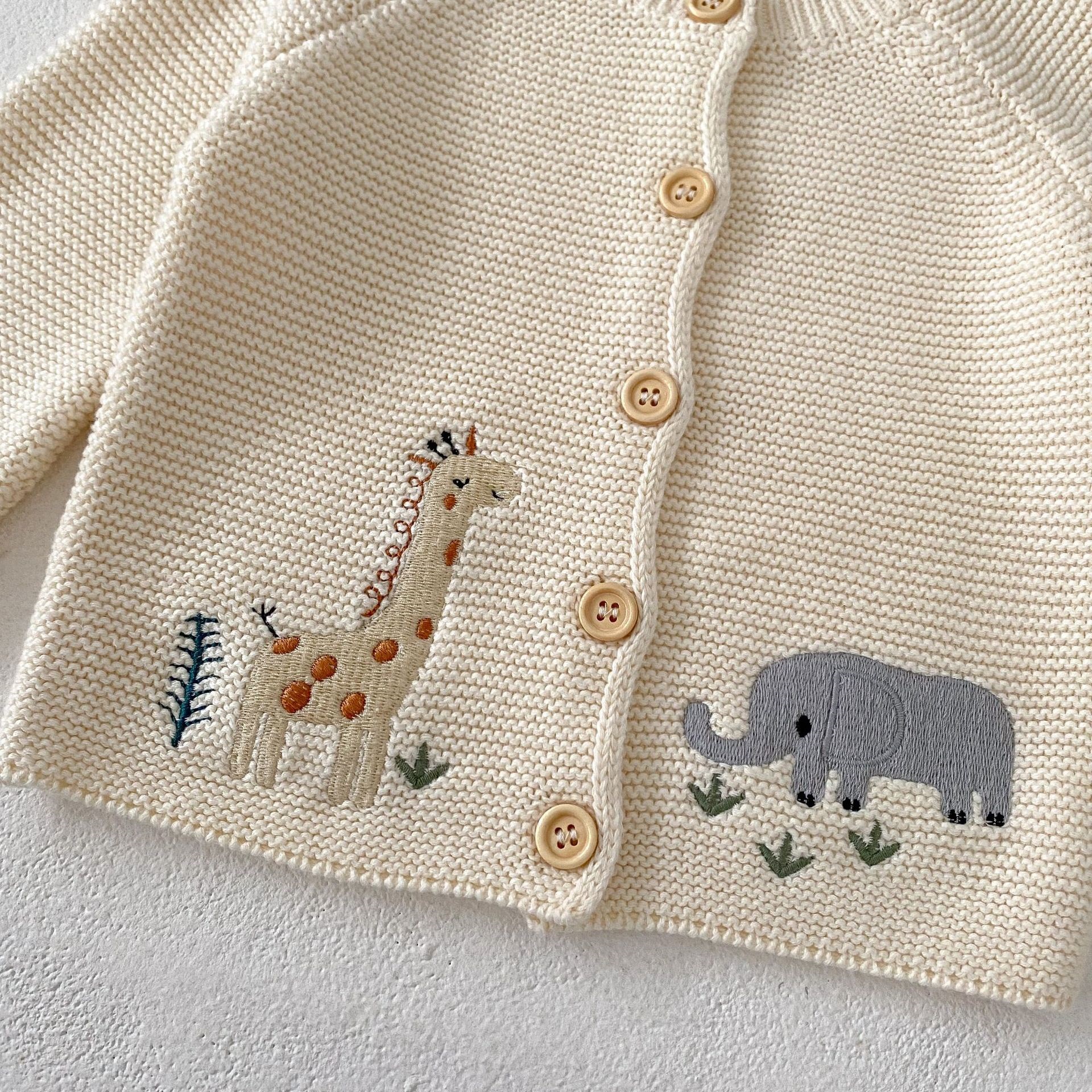 Baby Embroidered Animal Knit Cardigan Sweater