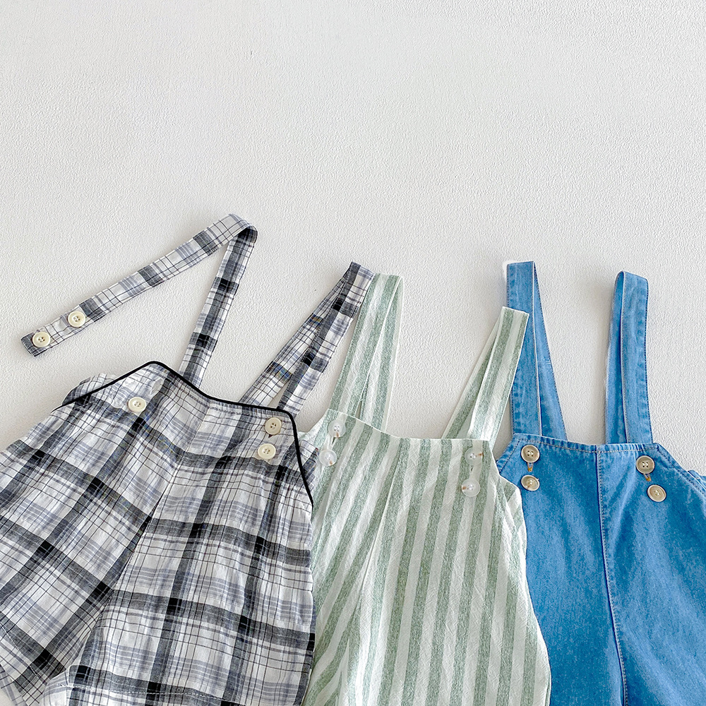 Kids Striped Checkerboard Denim Overalls