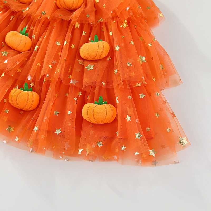 Kids Ghost Pumpkin Mesh Fabric Cami Dress