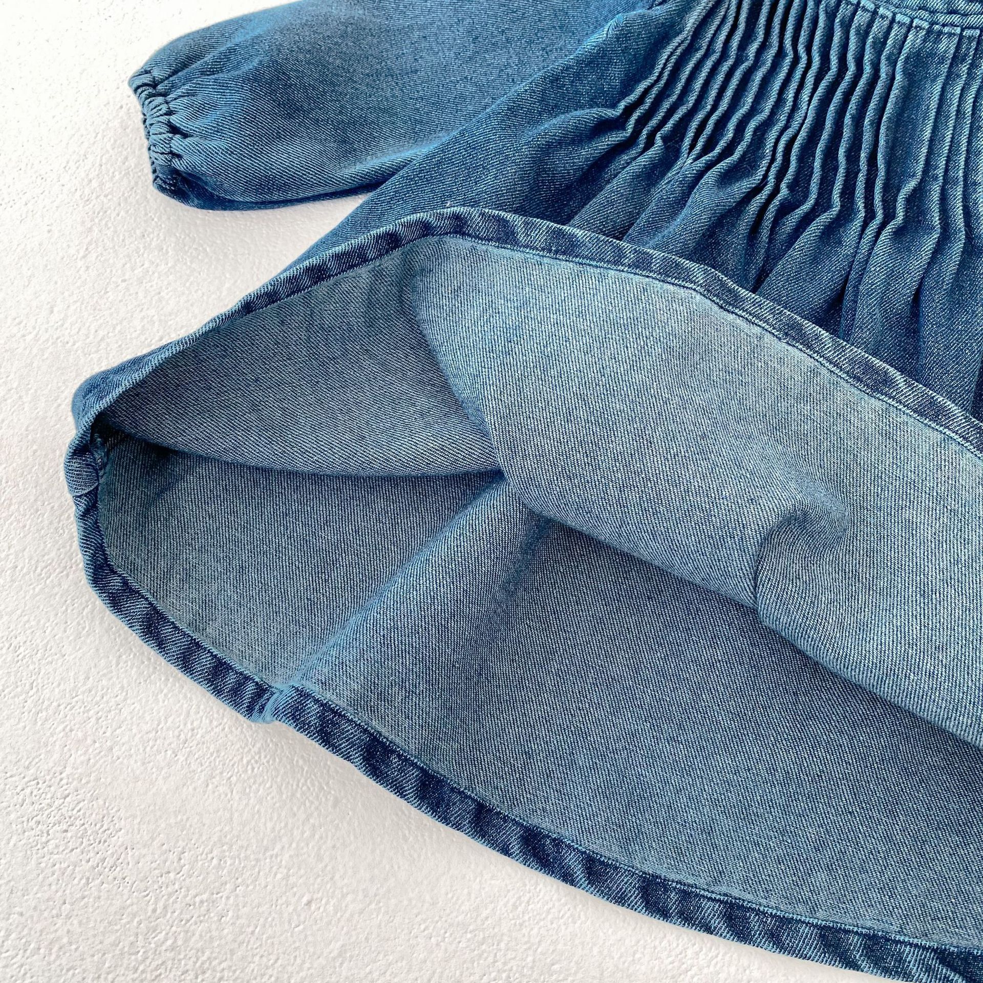 Baby Toddler Fungus Hem Folds Denim Dress
