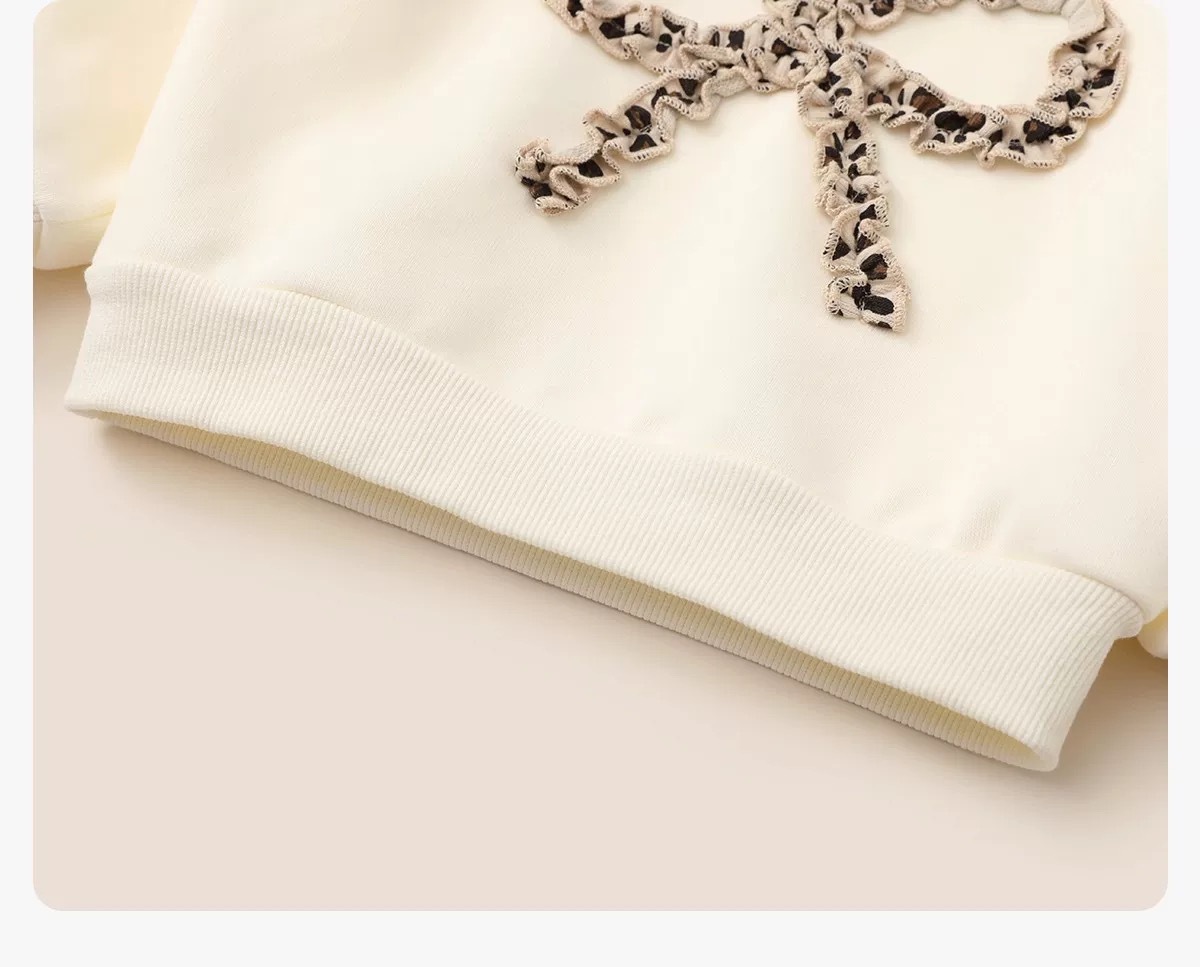 Kids Leopard Print Bow Sweatshirt and Pants Set