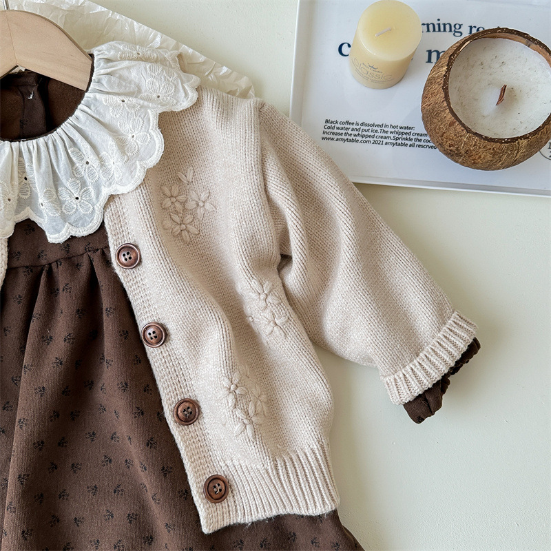 Kids Floral Knit Outerwear and Dress 2-Piece Set
