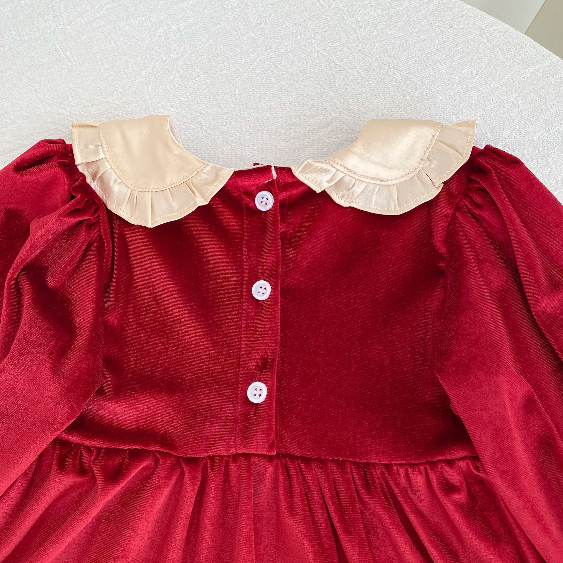 Kids Christmas Bow Collar Velvet Dress